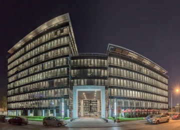 Modernized Marynarska Business Park complex with two certificates