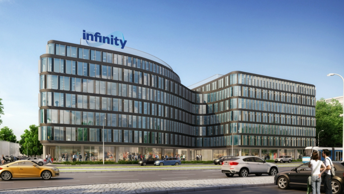 Infinity office building with foundation plate