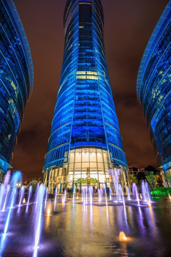 Warsaw Spire by night